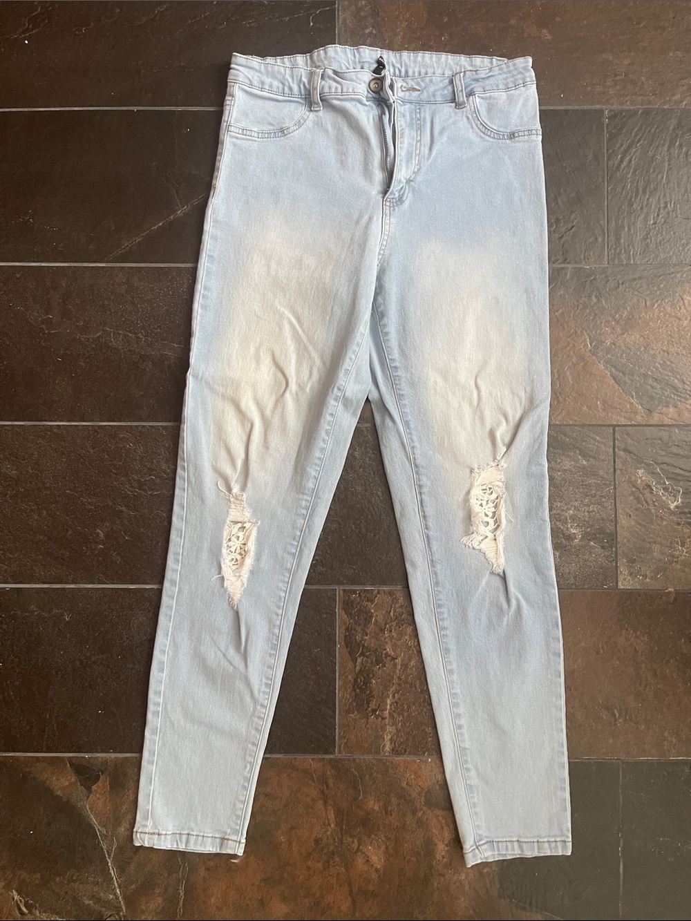 Light Blue Distressed Skinny Jeans - High-Rise Stretch